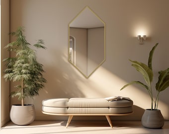 Espejo de pared hexagonal, espejo geométrico, espejo poligonal, espejo estético, espejo de baño, espejo de entrada, regalo de inauguración de la casa, regalo de boda