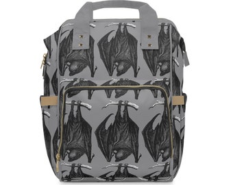 Gothic Bat Print Diaper Bag Backpack, Spooky Halloween  display picture 2