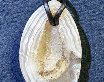 Calcedony Geode Necklace with 22in Leather Cord