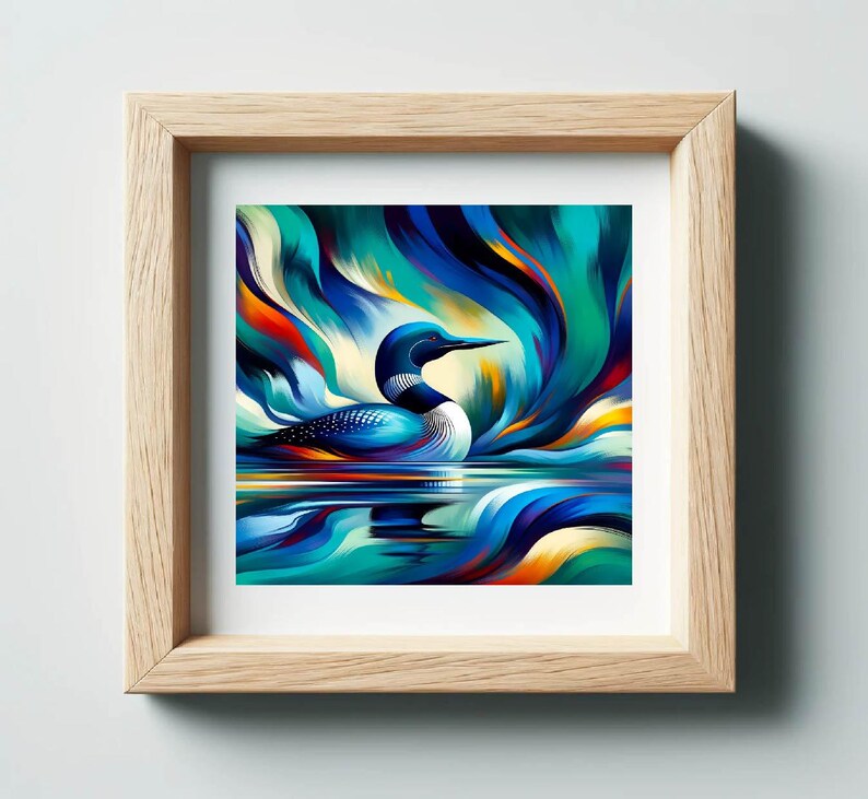 Abstract Loon Wall Art, Rustic Modern Home Decor, Colorful Bird Art - Etsy