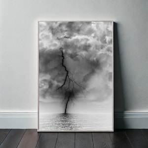 Black Lightning Storm Digital Download | Moody Ocean Wall Art | Dark Surreal Cloud Photography Print | Gothic Atmospheric Printable Decor