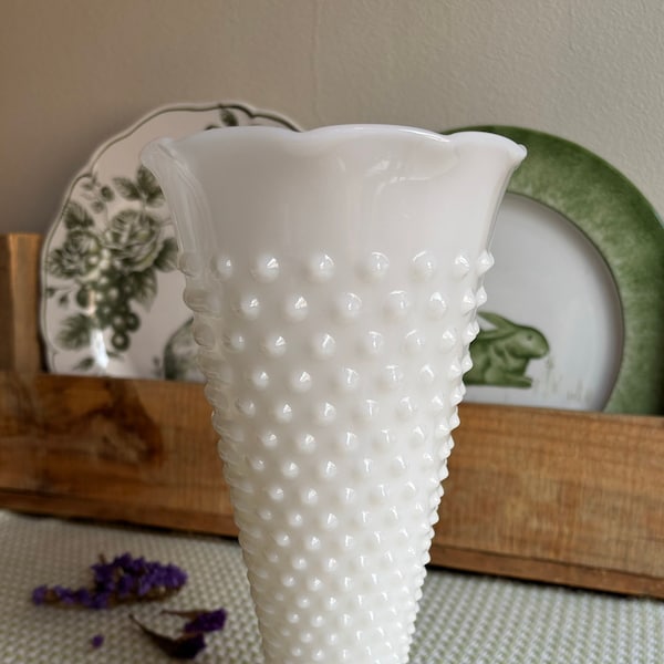 Milk Glass Hobnail Trumpet Vase