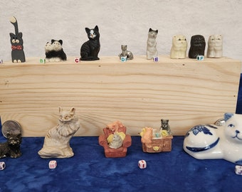Miniature Cats including Blue White Pewter Stone Thimbles Wooden Porcelain plus Cats on a Sofa and in the Sink