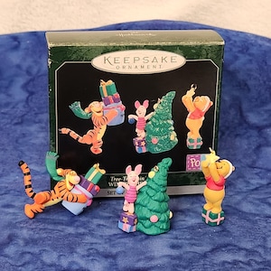 Tree Trimmin Time Pooh and Friends Set of 3 Merry Miniatures Hallmark Keepsake Ornaments, Winnie the Pooh Xmas Home Décor, Pooh Tiger Piglet
