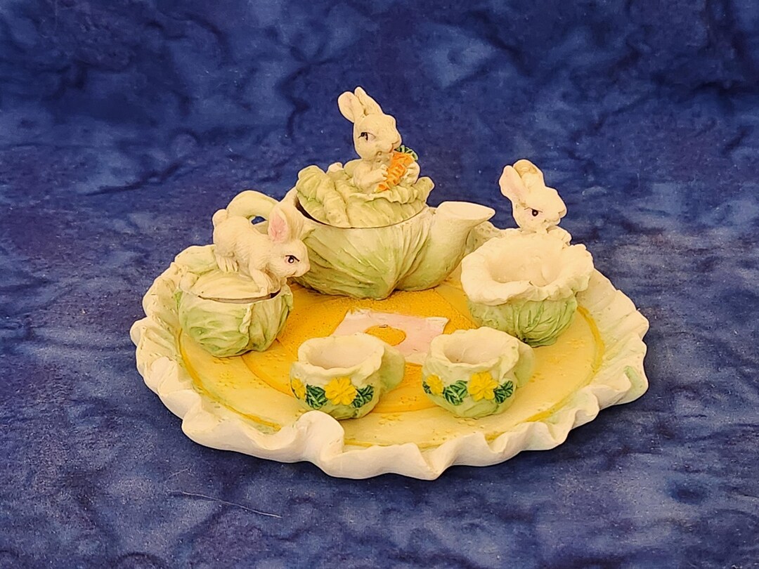 Rabbit and Cabbage Miniature Tea Set With Easter Holiday Home Décor ...