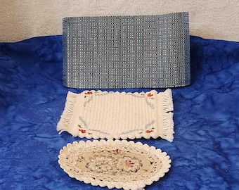Dollhouse or Diorama Rugs Set of 3 Vintage Dollhouse Home Décor, Vintage Blue White and Beige Rugs Dollhouse Décor, Gift for Christmas