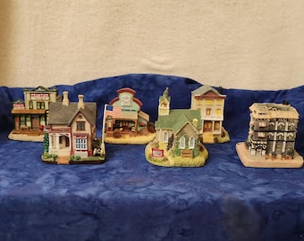 Liberty Falls Miniature Card Parlor Friends Church General Miles Home Rev Watkins Carriage and Wagon Works Ausberg Brewery Village Décor
