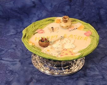 Unique Tables Dollhouse or Fairy or Diorama Happy Easter w Rabbits and Tulips Table Dollhouse or Indoor Fairy Garden By Penelope Percival