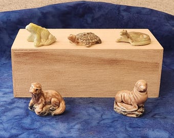 Wade Whimsies Frog Turtle Alligator Otter or Seal Red Rose Tea Figures Home Décor, Miniature Dollhouse Frog Turtle Alligator Otter or Seal