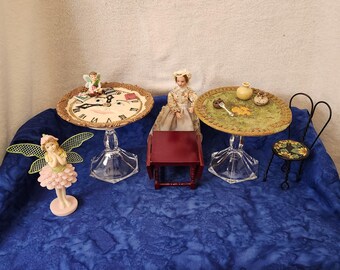 Dollhouse or Fairy or Diorama Unique Tables Clock or Train Track around Grass Dollhouse or Indoor Fairy Garden By Penelope Percival