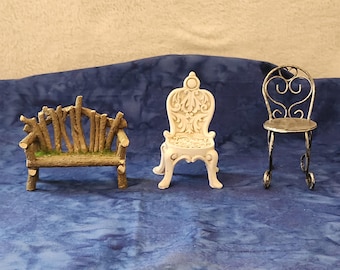 Miniature Garden Chairs or Bench Dollhouse or Diorama Décor, Diorama Maker Gift, Gift for Dollhouse Lover, Gift for Christmas