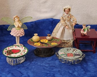Unique Tables for Dollhouse or Fairy or Diorama Heart Dolphin in Waves or Crow w Sunflowers By Penelope Percival, Gift for Miniature Lovers