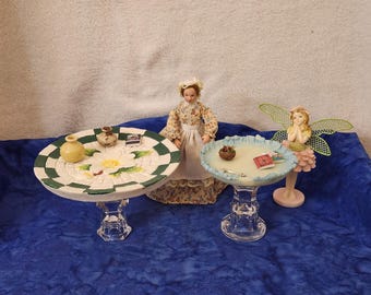 Dollhouse or Fairy or Diorama Unique Tables Waves or Daisy w White Green Checkerboard Dollhouse or Indoor Fairy Garden By Penelope Percival