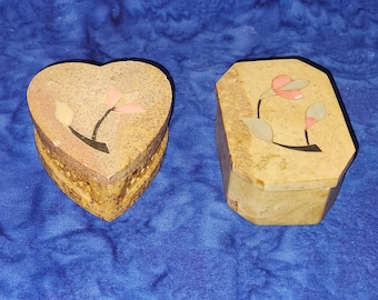 Stone Box with Inlayed with Mother of Pearl Designs Oval or Heart Shaped, Ring Boxes, Trinket Boxes, Gift for Girls, Gift for Home Decor
