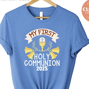 First Holy Communion Shirt for Kids, Custom Catholic Gift Tee, 1st Communion Outfit Idea, Personalized Godchild Eucharist T Shirt