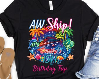 Camiseta de cumpleaños en crucero Aw Ship 2026, camiseta de cumpleaños personalizada, camiseta para el grupo de cumpleaños familiar