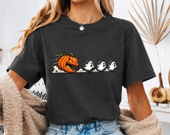 Funny Halloween Ghost Shirt, Pumpkin Chase Tee, Spooky Ghost Halloween Shirt, Retro Halloween Game Inspired Tee