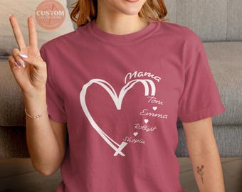 Personalized Mama Heart Shirt: Custom Kids Names Mom Tee