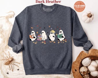 Spooky Ghost Reading  Sweatshirt, Fall Halloween Book Lover Tee, Librarian Teacher Gift, Hoodie shirt