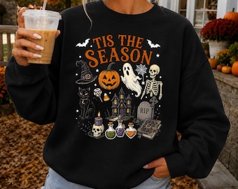 Retro Halloween Sweatshirt, Tis' the Season Hoodie, Vintage Halloween Aesthetic, Women's Halloween Shirt