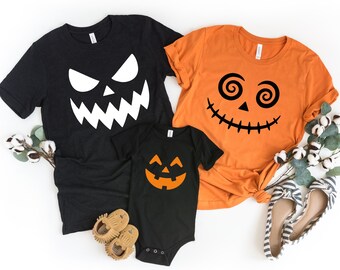 Halloween Shirt,Halloween Party Group T-Shirt,Pumpkin Family Face Shirt