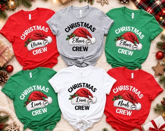 Personalized Family Christmas Shirt,Matching Xmas Tees,Santa Hat Name Matching T-Shirt