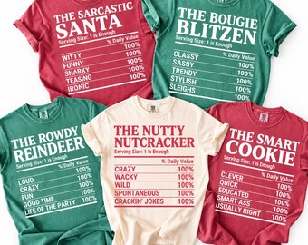 Comfort Colors® Funny Family Christmas Shirts, Group Matching Christmas Nutrition Facts Label Tshirt, Xmas Shirt