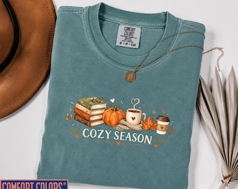 Comfort Colors®Cozy Season Shirt, Books Lover Fall Gift Tee, Womens Pumpkin Season Swearshirt