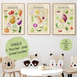 Montessori Lernposter Gemüsesorten Deutsch | Poster für Kinderküche | Frühkindliche Lernkarten für Tagesmütter | Lernmaterial für Lehrer |