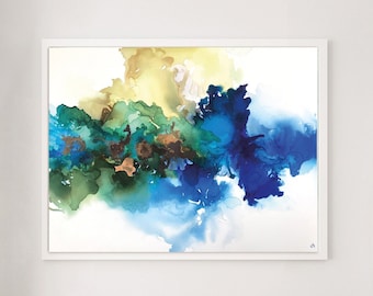 Planet Erde Abstrakte Alkohol Tuschemalerei: Grün Blau Aquarellkunst