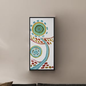 Großes, 23x51 Digital Download Ethno Stil III Gemälde, türkis, Blattwerk, druckbar, Leinwand, Wanddekoration, Geburtstagskarte