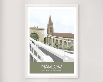 Marlow poster, Buckinghamshire / Travel / William Tierney Clarke / Railway style / Marlow print / A4 / A3 / A2 / A1