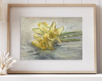 Daffodils Floral Study oil painting on paper canvas, wall art decor download A4 A3 A1