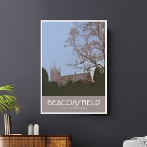 Cartel de Beaconsfield en Winter Old Town, Buckinghamshire / Viajes / Iglesia / Estilo ferroviario / Impresión de Marlow A4 / A3 / A2 / A1 #CarolineHildeArt