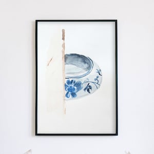 Blaue Porzellan-Aquarellmalerei: Floraler keramischer Kunstdruck (Digitaler Download)