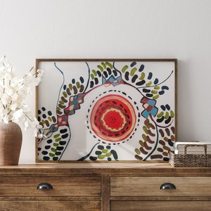 Abstrakter Kunstdruck, Ethno Stil Malerei, große moderne Wandkunst, Minimal, Digitaler Download, 16x11 Bunt, Druckbares Laub