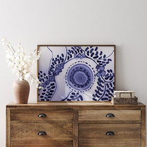 Blue Ethnic Painting: Abstract Foliage Art Print (Digital Download) Caroline Hilde