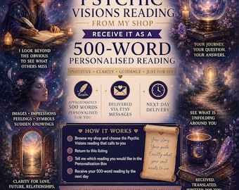 Choose Any Psychic Visions Reading | 500 Word Personalised Psychic Reading | Clairvoyant Intuitive Guidance | Next Day Delivery
