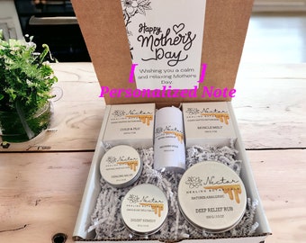 Mother's Day Relaxation Gift Box, Organic Spa set for moms, Sore Muscle Relief, Personalized Self Care Package