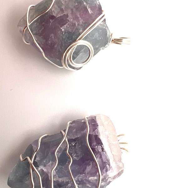 Flourite rough Pendant Necklace Wire Wrap One of a Kind