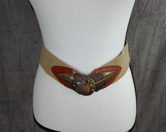 Vintage Omega Stretch Belts Small Set of 2 Canvas Elastic Brass Arrowhead Buckle Vintage Omega Stretch Belts Small Set of 2 Canvas Elastic  main image 2