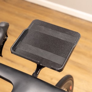 Indoor Cycling Trainer Tray, Bike Tray. Use with Phone, Remotes, or snacks. Phone Cable Notch. Fits garmin & Wahoo mount. Smart trainer.