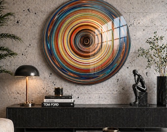 Colorful Spiral Glass Wall Art, Rainbow Round Wall Art, Glass Art, Living Room Decor, Office Decor, Large Glass Art, Stained Plexi glass Art