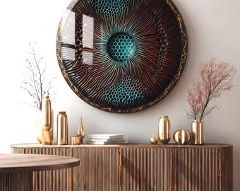 Rustic Look Tree Rings Glass Wall Art, Colorful Round Honeycomb Wall Art, Circle Wall Art, Living Room Art, Office Art, Plexi Glass Wall Art