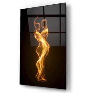 Flame Couple Glass Wall Art, Abstract Romantic Silhouette, Golden Fire Dance on Black, Plexi Glass Art, Modern Luxury Statement