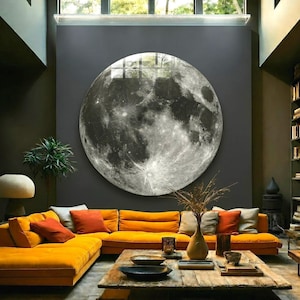 Moon Glass Wall Art, Full Moon Glass Print, Round Wall Art, Large Modern Wall Decor, Office Decor, Interior Design, Plexi Glass Wall Art