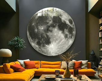 Moon Glass Wall Art, Full Moon Glass Print, Round Wall Art, Large Modern Wall Decor, Office Decor, Interior Design, Plexi Glass Wall Art