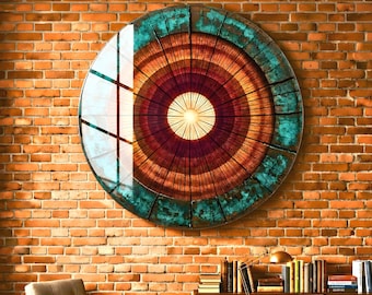 Tree Ring Glass Wall Art: Abstract Colorful Tree Ring Glass Art, Wall Art, Round Wall Art, Home Decor, Living Room Art, Plexi Glass Wall Art