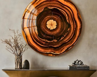 Rustic Tree Rings Glass Wall Art, Circle Wall Art, Abstract Wood Slice Tree Art, Living Room Art, Office Art, Colorful Plexi Glass Wall Art