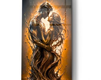 Rustic Couple Glass Wall Art, Bronze Wall Art, Romantic Bedroom Decor, Abstract Romantic Silhouette, Bedroom Art, Gift, Plexi Glass Wall Art